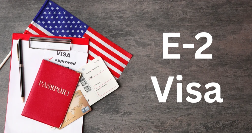 Icons or graphics representing different types of common U.S. visas such as work visas, student visas, and visitor visas.